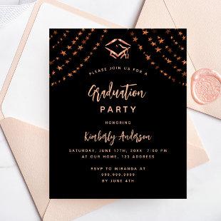 Black rose gold budget graduation party invitation