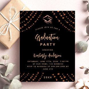 Black rose gold budget graduation party invitation flyer