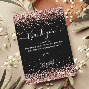 Black rose gold glitter sparkles thank you card