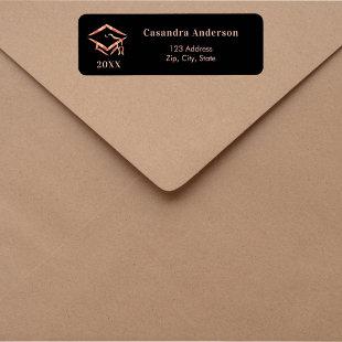 Black rose gold graduation cap return address label
