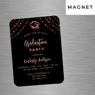 Black rose gold stars graduation party invitation magnet