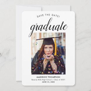 Black Save the Date Calligraphy Graduation Photo Announcement