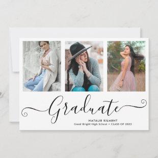 Black Script Graduate 4 Photo Collage Graduation Invitation