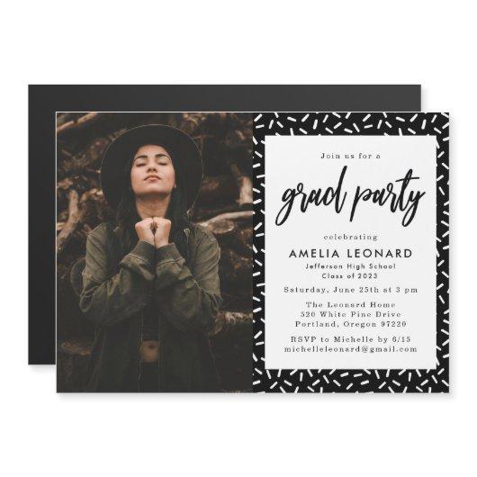 Black | Scripted Photo Graduation Party Magnetic Invitation