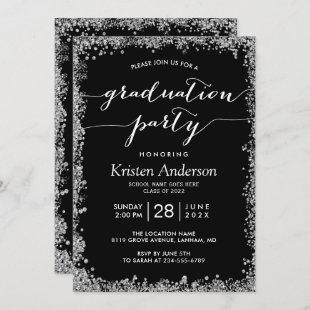 Black Silver Glitters Typography Graduation Party Invitation