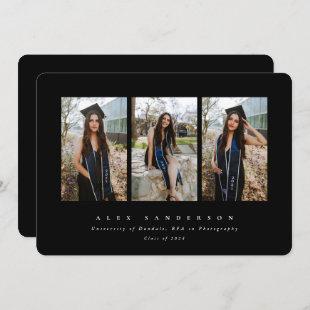 Black Simple Modern Triple Photo Graduation Announcement