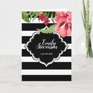 Black Stripes And Tropical Flowers- Graduations Holiday Card