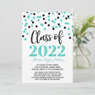 Black Turquoise Confetti Graduation Party 2022 Invitation
