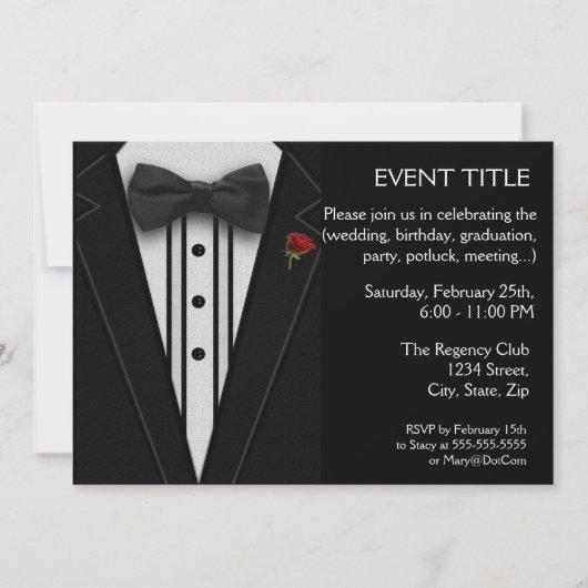 Black Tuxedo with Bow Tie Red Rose Invitation