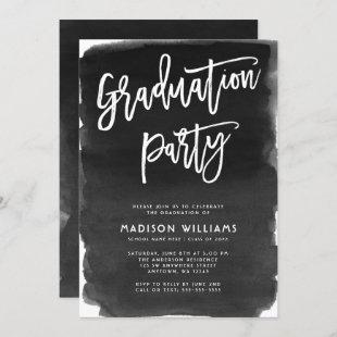 Black Watercolor Graduation Party Invitation