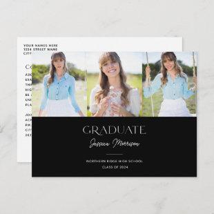 Black & White 2024 Graduate Multi Photo Graduation Postcard