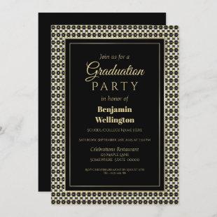 Black White and Gold Graduation Party Invitation