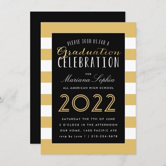 Black White and Gold Graduation Party Invitation