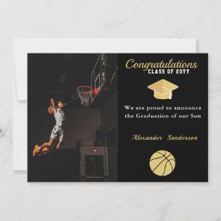 Black White and Golden Basketball graduation Announcement