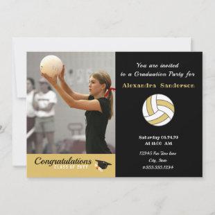 Black White and Golden Volleyball graduation party Invitation