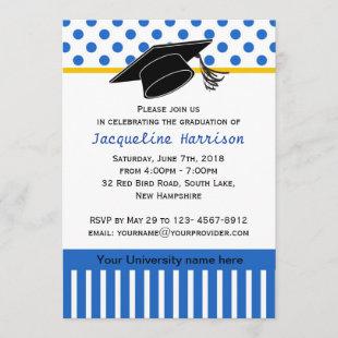 Black white blue polka dot Graduation Party Invitation