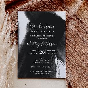 Black white brushstrokes typography graduation invitation