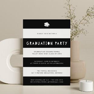 Black & White Cutout Stripe Graduation Party Invitation