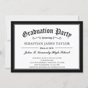 Black White Diploma Style Graduation Party Invitation