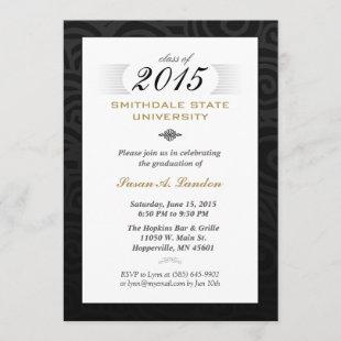 Black White & Gold (for her) Elegant Grad Invite