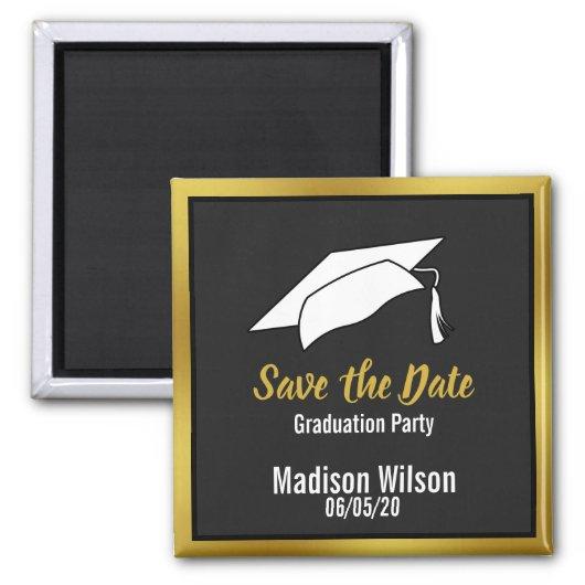 Black White & Gold Save the Date Graduation Party Magnet