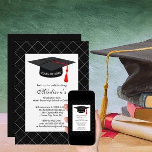 Black White Grad Cap Graduation Class of 2024 Invitation