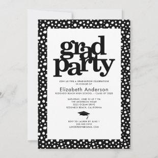 Black white grad party bold modern typography chic invitation