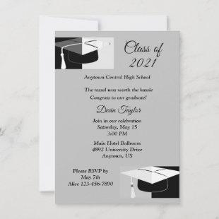 Black & White Graduation Hats Invitation