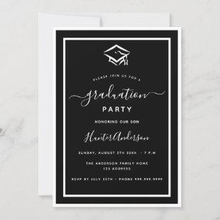 Black white graduation party invitation
