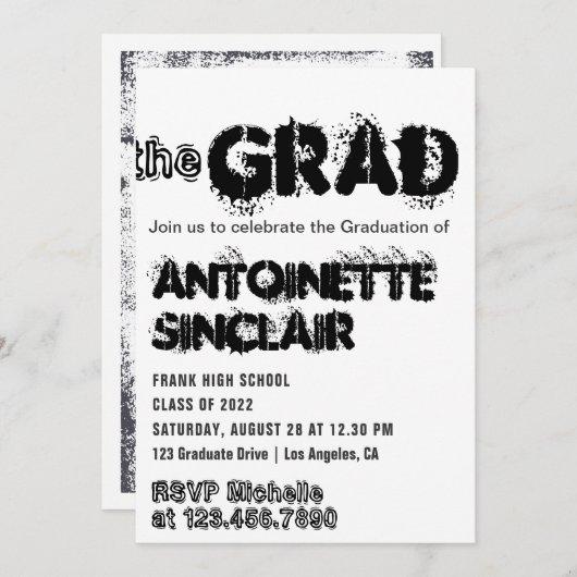 Black & White Grunge Typography Graduation Party  Invitation