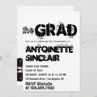 Black & White Grunge Typography Graduation Party Invitation