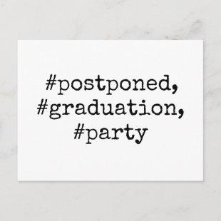 Black & White Hashtag Postponed Graduation Party Postcard