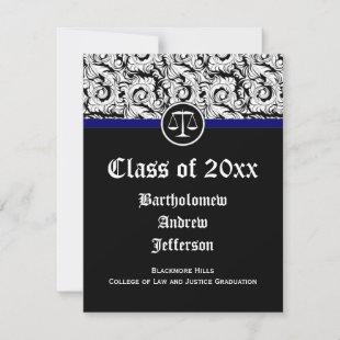 Black/White Justice Scales Law School Graduation Invitation