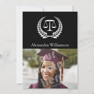 Black/White Laurel Law School Graduation Invitation