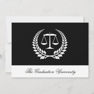 Black/White Laurel Law School Graduation Invitation