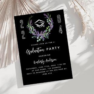 Black white lavender luxury 2024 Graduation Party Invitation