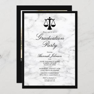 Black White Marble Law School Graduation Party Invitation
