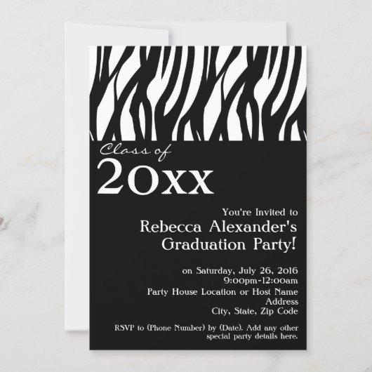 Black+White Mod Zebra Graduation Party Invitation