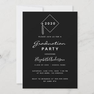 Black white modern graduation party invitation