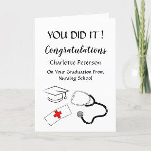 Black & White  Nurse Graduation Congratulation Card