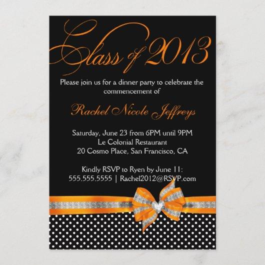 Black White Orange Polka Dot Graduation Invitation