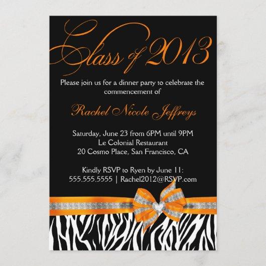 Black White Orange Zebra Graduation Invitation