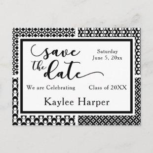 Black & White Patterns Graduation Save the Date Announcement Postcard