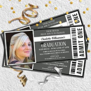 Black|White Photo Ticket Graduation Party Invitation