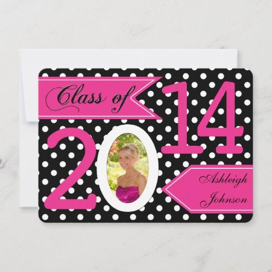 Black White Pink Polka Dot Photo Graduation Invite
