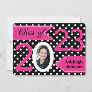 Black White Pink Polka Dot Photo Graduation Invite