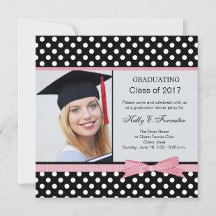Black white polka dot Graduation Party Invitation