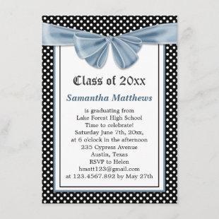 Black white polka dots printed ribbon Graduation Invitation