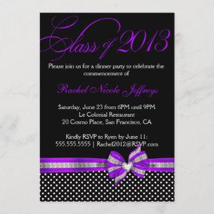 Black White Purple Polka Dot Graduation Invitation
