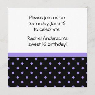 Black White Purple Polka Dots Photo Party Invite